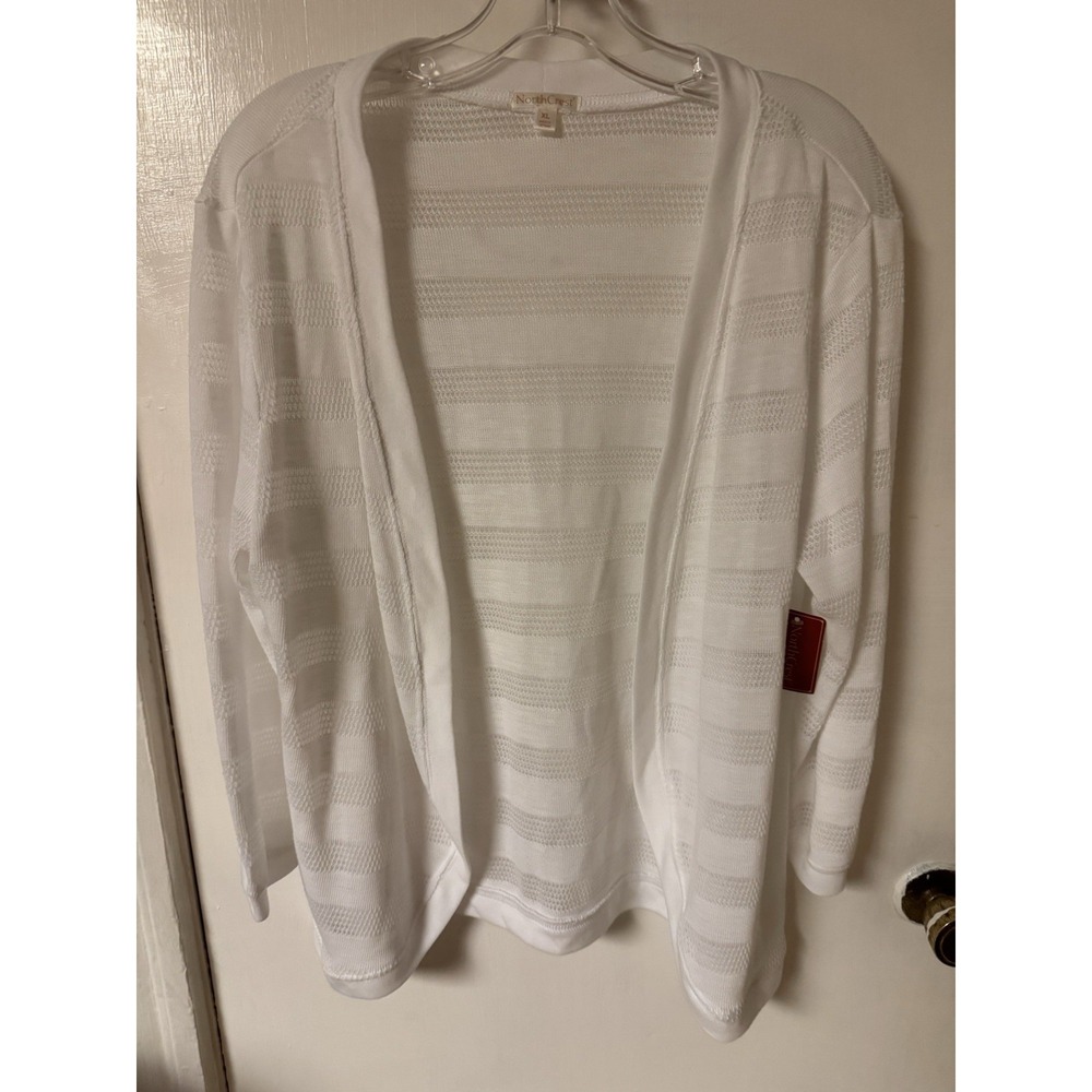 Northcrest Women's White Jaquard Knit White Cardigan NWT Size XL